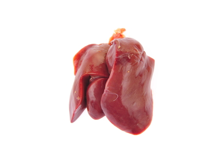 Chicken liver on a white backgroundの写真素材