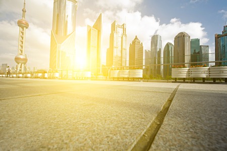 Office building as the background, the landmark of Shanghai in Chinaの写真素材