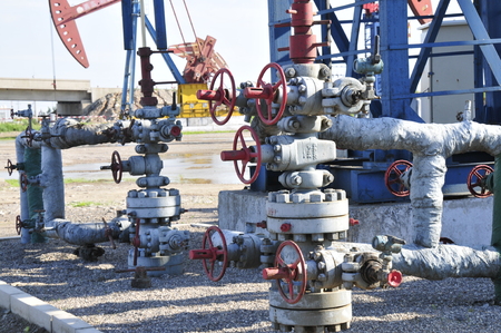 Pipes and valves, tanghai county in hebei oil field, in Chinaのeditorial素材