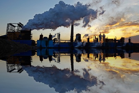 Industrial plant equipment in the sunsetのeditorial素材