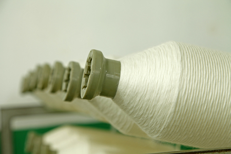 In industrial sewing machine spun yarn, many thread togetherの写真素材