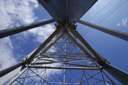 High voltage electric tower lineの写真素材