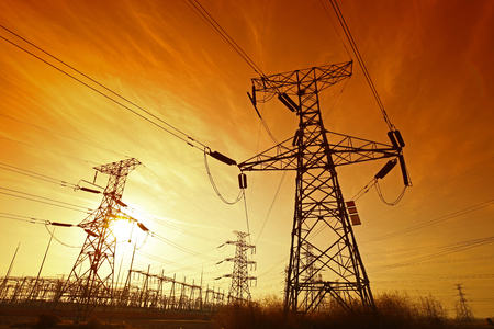 Wire electrical energy at sunsetのeditorial素材