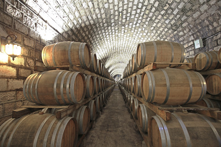 Wine Cellar with Wooden Barrels