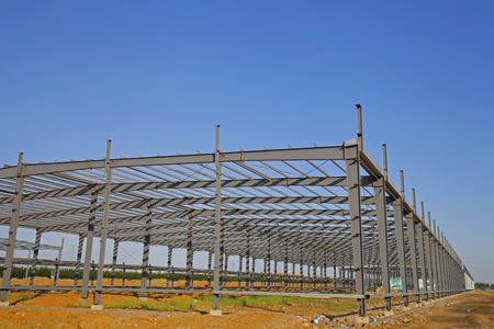 In the construction site, steel structure is under constructionのeditorial素材