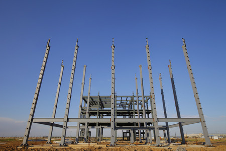 In the construction site, steel structure is under constructionのeditorial素材