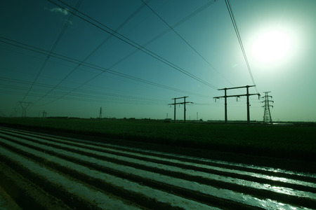 Pole and tower of high voltageの写真素材