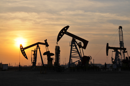 Oil drilling rig, tanghai county of hebei province oil fields in Chinaの写真素材