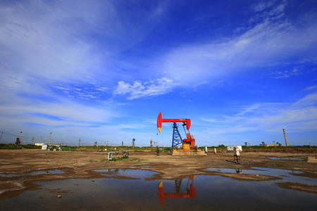 The oil pump in an oil fieldのeditorial素材