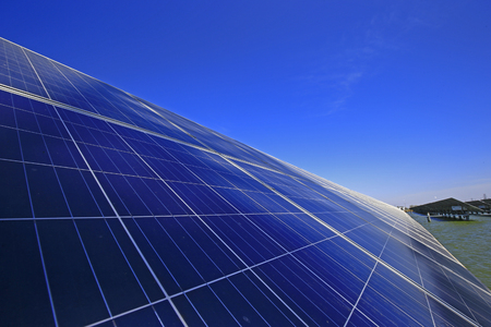 Solar panels on the waterの写真素材