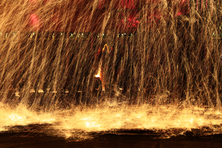 Sparks of molten steel melting