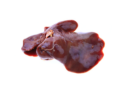 Chicken liver on a white backgroundの写真素材