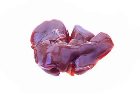 Chicken liver on a white backgroundの写真素材