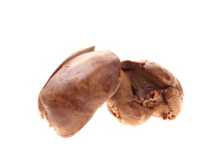 Chicken liver on a white backgroundの写真素材