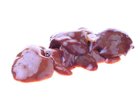 Chicken liver on a white backgroundの写真素材
