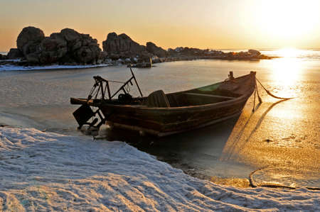 Parked in the snow in the two old shipの写真素材