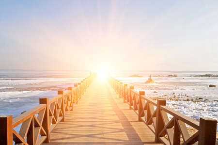 In winter the sea portの写真素材