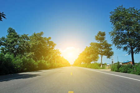Wide roads and the blue skyの写真素材