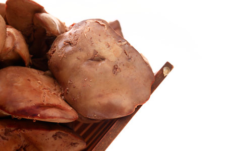 Chicken liver on a white backgroundの写真素材