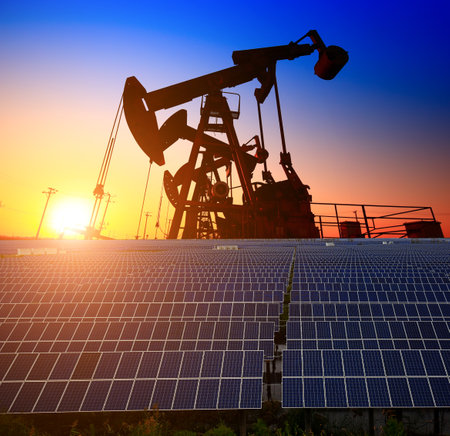 Oil pump with solar panels, environmental protection and energy savingの写真素材