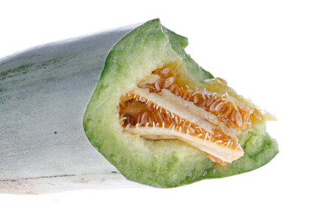 Melon on a white background, shot from close rangeの写真素材