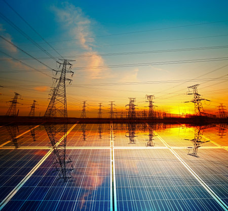 Solar panels and pylon, green environmental protection