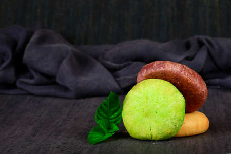Fresh cakes of bread on the background, baking food