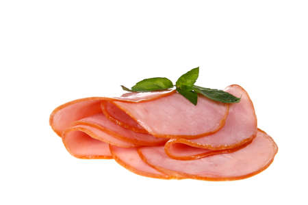 Pork ham slices of isolated on a white background, features