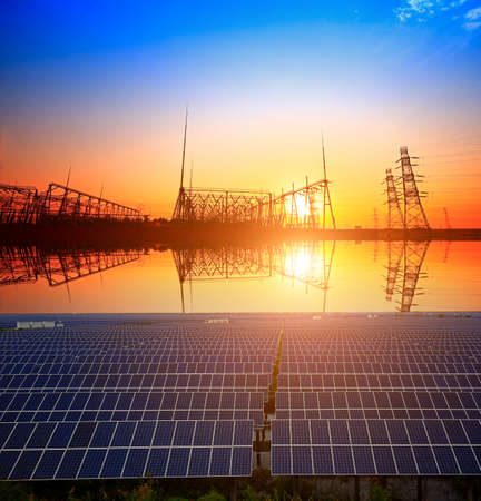 Solar panels and pylon, green environmental protection