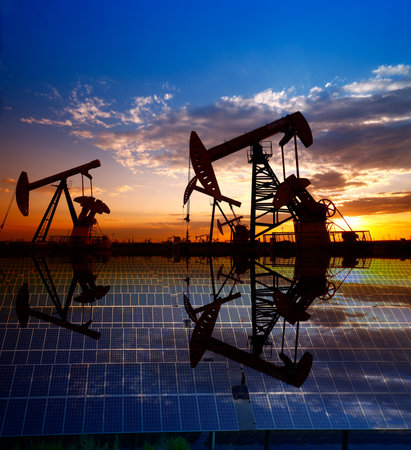 Oil pump with solar panelsのeditorial素材