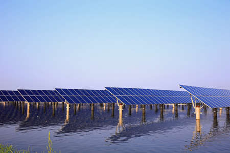 Solar photovoltaic panels and solar photovoltaic power generation system in the waterの写真素材