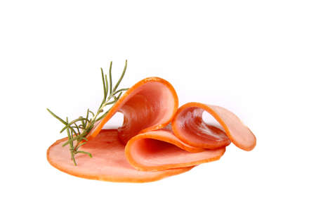 Pork ham slices of isolated on a white background, featuresの写真素材