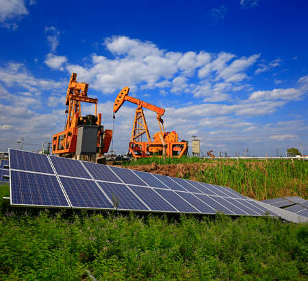 Oil pump with solar panels, industrial equipment