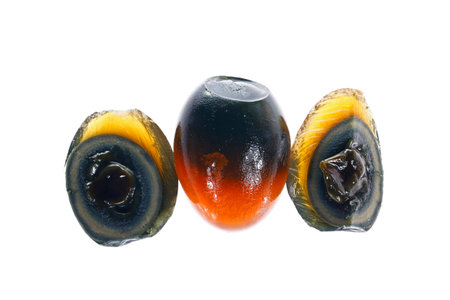 Eggs, duck egg, preserved egg on a white background, close-up picturesの写真素材
