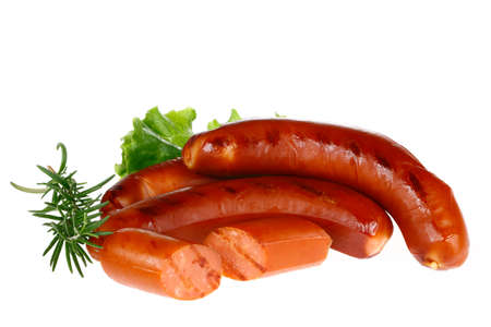 Sausages, isolated on a white background, close-up picturesの写真素材