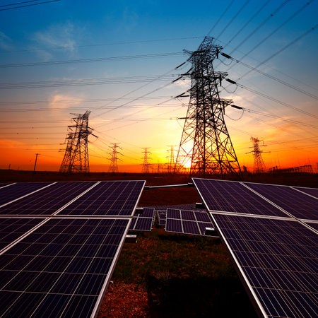 Solar panels and pylon, green environmental protection