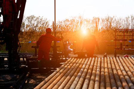the oil workers are workingの写真素材
