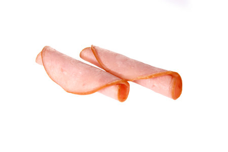 Pork ham slices of isolated on a white background, featuresの写真素材
