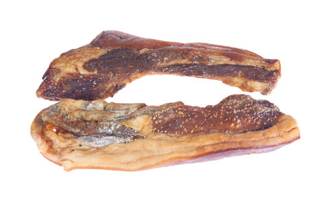 Preserved meat on a white background, delicious and delicious dried meatの写真素材