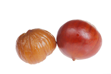 Chestnuts on a white background, taken up closeの写真素材