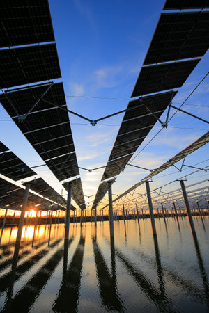 Solar photovoltaic panels and solar photovoltaic power generation system in the waterの写真素材