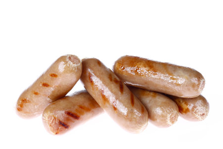 Sausages, isolated on a white background, close-up picturesの写真素材