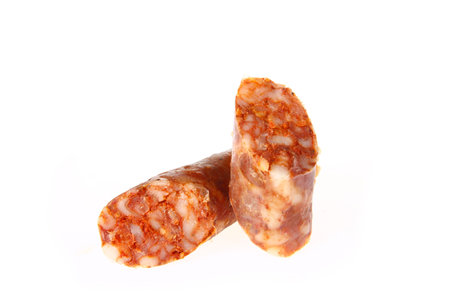 Sausages, isolated on a white background, close-up picturesの写真素材