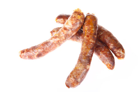 Sausages, isolated on a white background, close-up picturesの写真素材