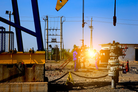 the oil workers are working. industry lifestyle business oil and gas concept.の写真素材