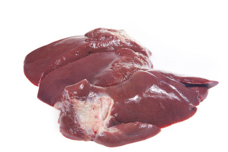 Pig liver is very fresh on a white background.