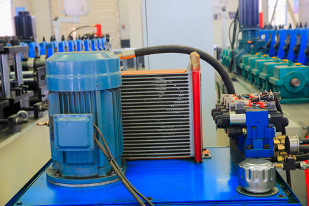 Close-up of metal bolts and nuts on industrial machinery in manufacturing facilities