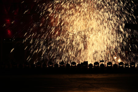 Sparks of molten steel melting,の写真素材