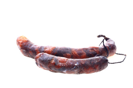 Sausages on a white backgroundの写真素材