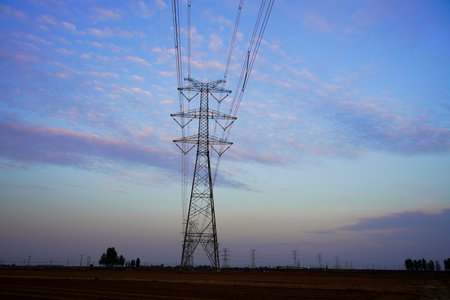Pylon, high-voltage tower sky background, Electric power industry equipment